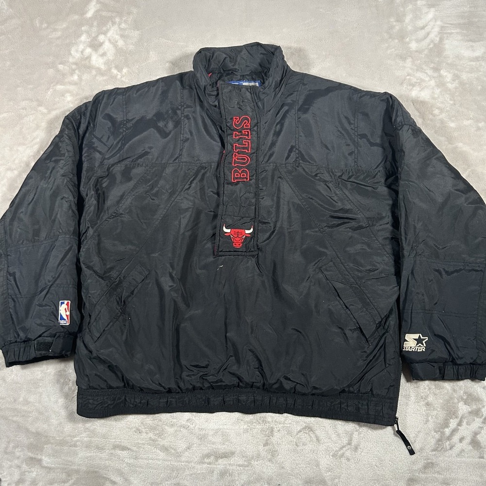 Rare Vintage 90's Chicago Bulls STARTER NBA Pullover Puffer Coat Jacket Large